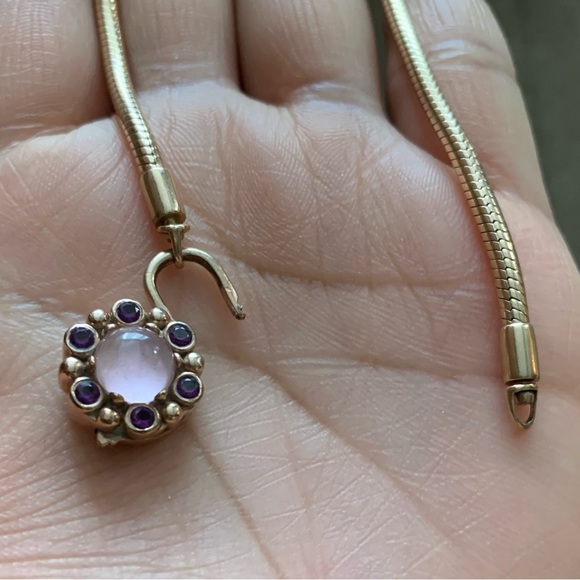 Retired Rare Pandora Carrier Gold Heraldic Snake Chain Amethyst Padlock Bracelet - Picture 11 of 11